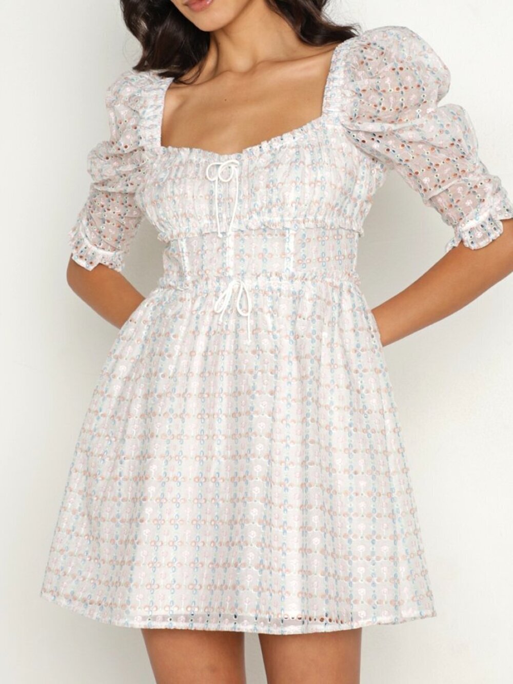 NWT For Love & Lemons Libby White Eyelet Floral Mini Dress XS​​